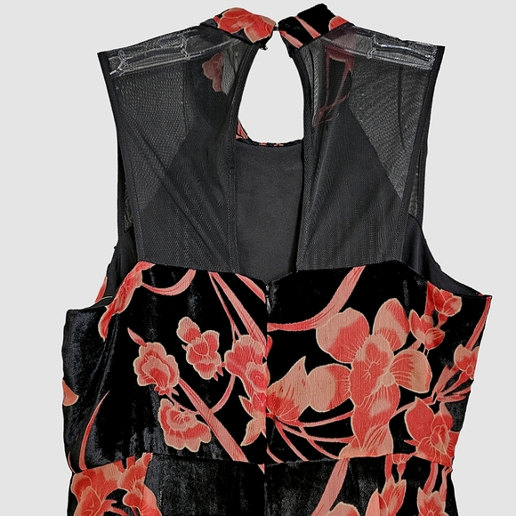 Nwt BCBG Black Velvet / Peach Floral Sleeveless Highslits Maxidress - Picture 7 of 17